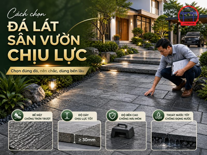 Cách chọn đá lát sân vườn chịu lực bền đẹp, chống trơn và phù hợp ngoài trời cách chọn đá lát sân vườn chịu lực