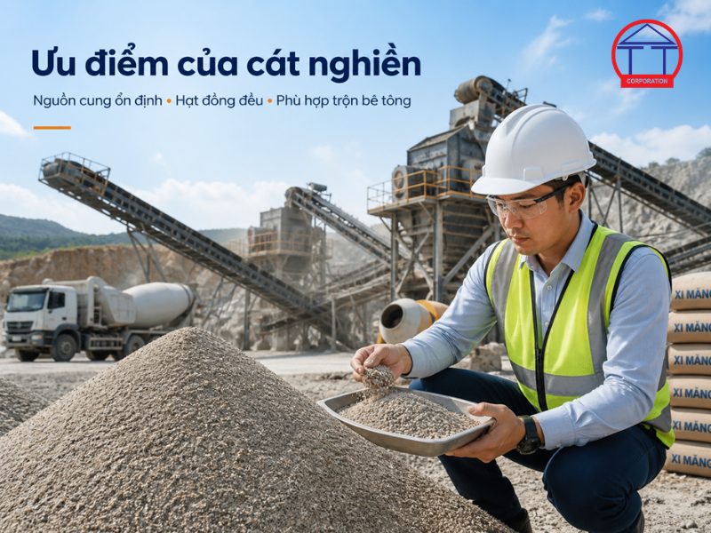 nên dùng cát nghiền hay cát tự nhiên để trộn bê tông 