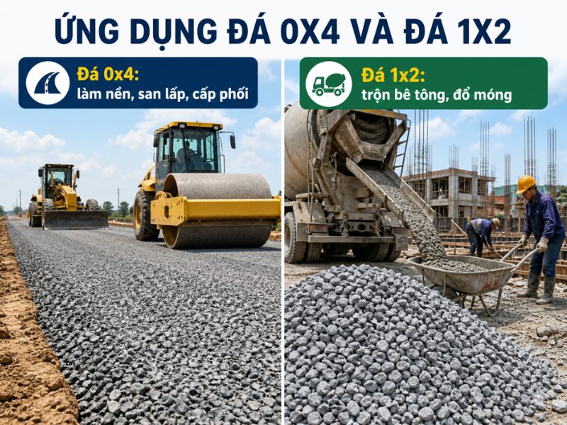 Nên dùng đá 0x4 hay đá 1x2 cho công trình? nên dùng đá 0x4 hay đá 1x2 cho công trình