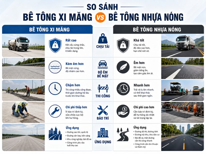 So sánh bê tông xi măng và bê tông nhựa nóng chi tiết so sánh bê tông xi măng và bê tông nhựa nóng