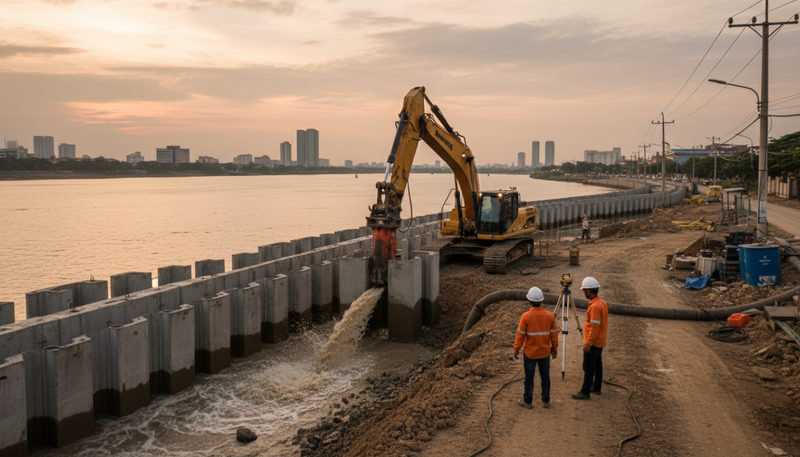 Búa rung xói nước cừ: Quy trình thi công hiệu quả nhất Khi nào nên dùng phương pháp thi công cừ ván bằng búa rung và xói nước?