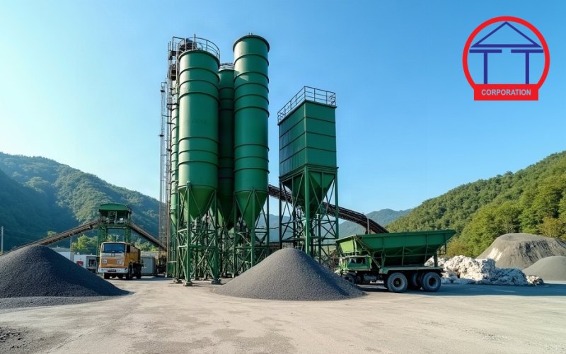 Bê tông nhựa nóng và bê tông nhựa nguội khác nhau thế nào? Trạm trộn với hệ silo và băng tải cung cấp hỗn hợp cho công trình giao thông